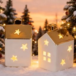 Set 2 casute magice de Craciun cu LED
