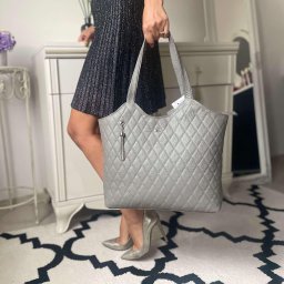 Geanta Zea Shopper Mod 300 din piele naturală gri, lucrată manual