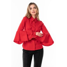 Cămașă Karoly – Roșie, cu croi cambrat și manșete cu volane ample