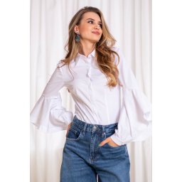 Cămașă Karoly – Alba, cu croi cambrat și manșete cu volane ample