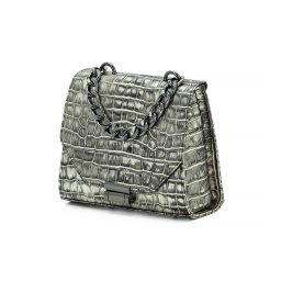 Geantă Argintie Zea Mini Chain din piele naturală Croco