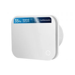 Ventilator de baie Turbionaire TREND 100 PWM, Senzor Prezenta, Panou frontal Alb Mat, Presiune superioara pana la 35 Pa, Clapeta antiretur, Diametru racord 100mm, Silentios, Protectie IPX4, Aspiratie perimetrala, Design minimalist