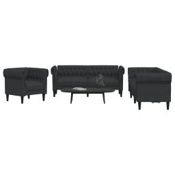 Set de canapele, 3 piese, negru, textil GartenMobel Dekor