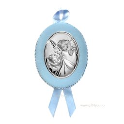 Icoana argintata Ingerul Pazitor Oval Rama Bleo (Dimensiune icoana: 7,2 x 9 cm)