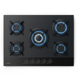 Klarstein Goldflame Nano plită pe gaz, 5 arzătoare din alamă, Strat Nano, GPL/gaz natural (CP11-Kl-GfNn-70-MtBk)