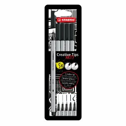 Markere Stabilo Creative Tips, negru, 5 bucati/set