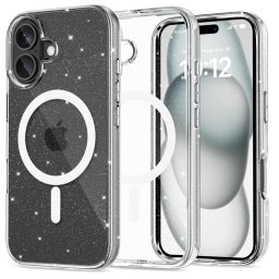 Husa Husă Tech-Protect FlexAir Hybrid Glitter MagSafe pentru Apple iPhone 16, transparentă cu sclipici, compatibilă MagSafe