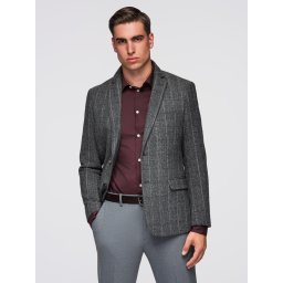 Ombre Elegant men's plaid blazer with wool blend - grey