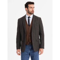 Ombre Men's elegant plaid blazer with wool blend - graphite
