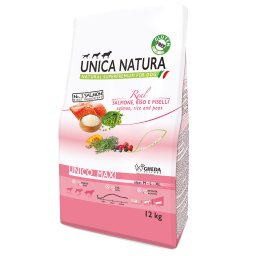 Hrana uscata pentru caini talie mare Unica Natura, cu Somon, orez si mazare, 12kg