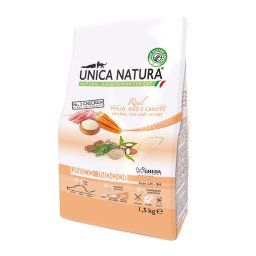 Hrana uscata pentru pisici de interior Unica Natura, cu Pui, morcov si orez, 1,5 kg