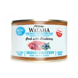 Conserva Wataha MONO PROTEIN Pentru Caine Adult, 94, 5% Carne, Cu Porc Si Afine, 200g