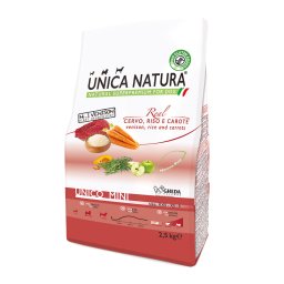 Hrana uscata pentru caini talie mica Unica Natura, cu Cerb, orez si morcovi, 2,5kg