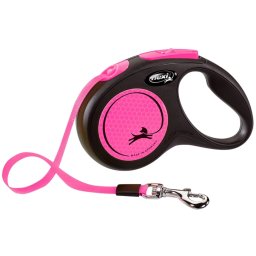 Lesa Flexi New Classic Neon, cu Banda, marimea S/5 m, Roz