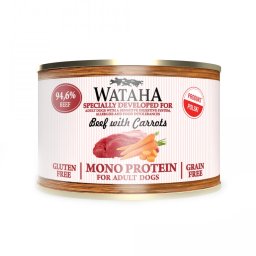 Conserva Wataha MONO PROTEIN Pentru Caine Adult, 94, 6% Carne, Cu Vita Si Morcov, 200g