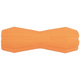 Jucarie din cauciuc eco pentru caini, forma de Gantera cu Gaura, 12 cm, portocaliu