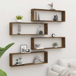 Rafturi de perete cub, 4 buc., stejar fumuriu 100x15x30 cm lemn GartenMobel Dekor