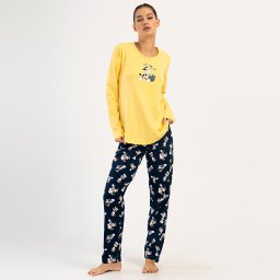 Pijamale Dama din Bumbac 100% Vienetta, Model 'Catch a Faliing Star' Yellow Confort și Bună Dispoziție