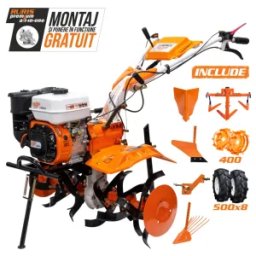 Motosapatoare RURIS 731ACC1 8,5 CP + roti cauciuc 5.00-8+rarita+plug+adaptor+dispozitiv scos cartofi+roti metalice 400 fara manicot+cultivator