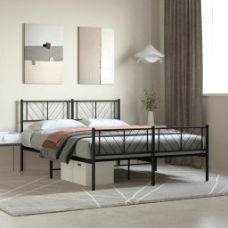 Cadru pat metalic cu tablie de cap/picioare, negru, 140x200 cm GartenMobel Dekor