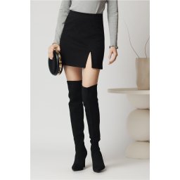 Fusta casual scurta din viscoza neagra cu strasuri