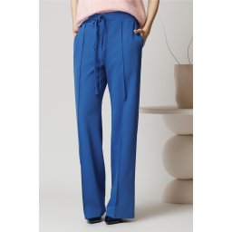 Pantaloni DY Fashion office din stofa albastri cu snur in talie
