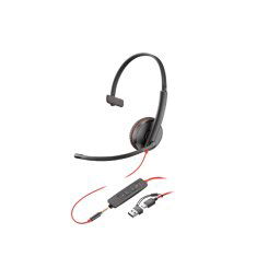 Casti PC HP Poly Blackwire 3215, USB-C + Adaptor 3.5mm, Negru