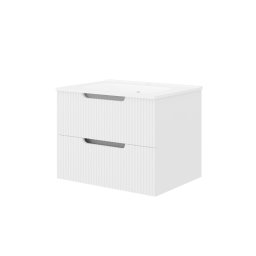 Set mobilier riflat cu lavoar Fluminia, Malta 80, cu sertare soft close, alb