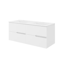 Set mobilier cu lavoar dublu Fluminia, Toledo 120, cu 4 sertare soft close, alb