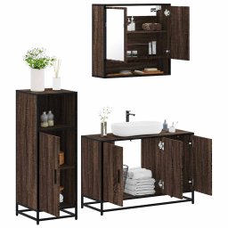Set mobilier de baie, 3 piese, stejar maro, lemn prelucrat GartenMobel Dekor