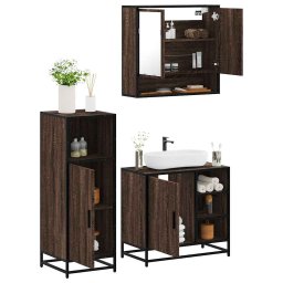 Set mobilier de baie, 3 piese, stejar maro, lemn prelucrat GartenMobel Dekor
