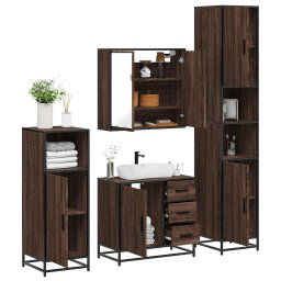 Set de mobilier de baie din 4 piese din lemn de stejar maro GartenMobel Dekor