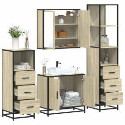 Set de mobilier de baie din 4 piese din lemn de stejar Sonoma GartenMobel Dekor
