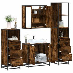 Set de mobilier de baie 4 piese Lemn prelucrat de stejar afumat GartenMobel Dekor