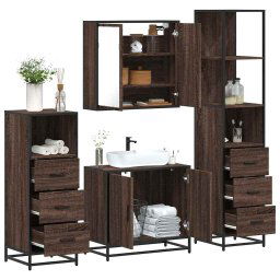 Set de mobilier de baie din 4 piese din lemn de stejar maro GartenMobel Dekor