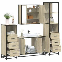 Set de mobilier de baie din 4 piese din lemn de stejar Sonoma GartenMobel Dekor