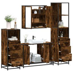 Set de mobilier de baie 4 piese Lemn prelucrat de stejar afumat GartenMobel Dekor
