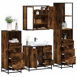 Set de mobilier de baie 4 piese Lemn prelucrat de stejar afumat GartenMobel Dekor