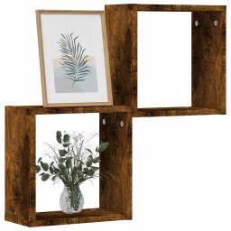 Rafturi cuburi de perete 2 buc Stejar afumat 30x15x30 cm GartenMobel Dekor