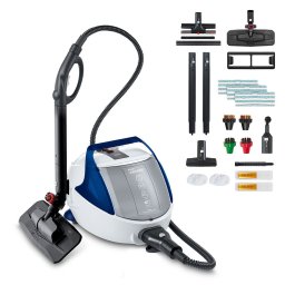 Aparat de Curatat cu Abur Polti Vaporetto Pro 100_Eco Power, 1900 W, Emisie Abur pana la 140 gr min, Presiune Abur 5,5 Bar, Alb Albastru