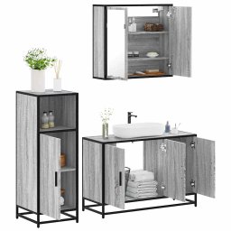 Set mobilier de baie, 3 piese, gri sonoma, lemn prelucrat GartenMobel Dekor