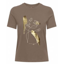 ONLY Tricou 'ONLKita' ciocolatiu / auriu / alb
