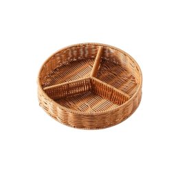 Cos impletit rotund cu 3 compartimente, diametru 28 cm, culoare maro