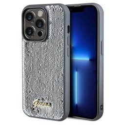 Husa Guess Sequin Script Metal case for iPhone 14 Pro Max - silver