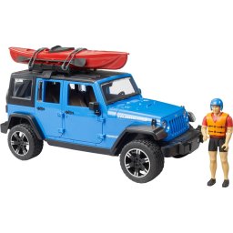 bruder Jeep Wrangler Rubicon Unlimited with kayak and figure, model vehicle