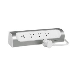 Legrand 049406 - Prelungitor 3 prize (tip E) + USB-A + USB-C, 1 m, argintiu/alb