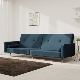 Canapea extensibila cu 2 locuri, 2 perne, albastru, catifea GartenMobel Dekor