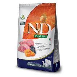 Hrana uscata pentru caini N&D, Adult Medium & Maxi, Grain Free, Dovleac, Miel si Coacaze, 12 Kg
