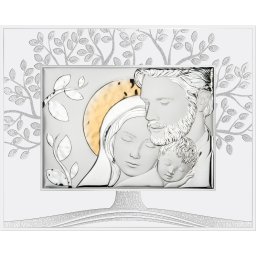 Icoana argintata Sacra Famiglia - Pomul vietii 2 - Rama alba (Dimensiune icoana: 31 x 25 cm)