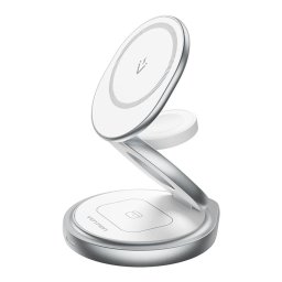 Incarcator wireless cu Fast Charging, 15W, 3in1, Magnetic Stand, MagSafe - (FGEI0) - Silver